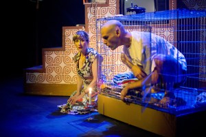 Lauren Ward as Meredith Parker and Rob Compton as Bat Boy in BAT BOY. Photo Credit Garry Lake